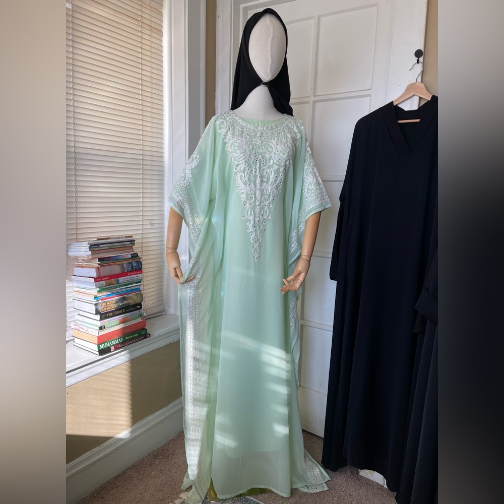 Mint green kaftan abaya set